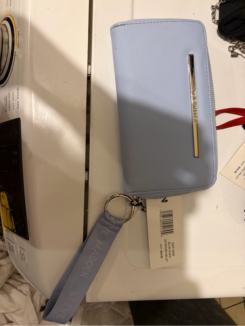 Alden Powder Blue Zip Wristlet with Gold Hardware